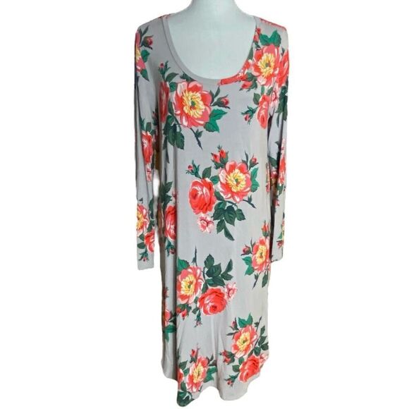 Matilda Jane Womens Gray Floral Say I’m a Dreamer Scoop Neck Shift Dress Large - Picture 1 of 4
